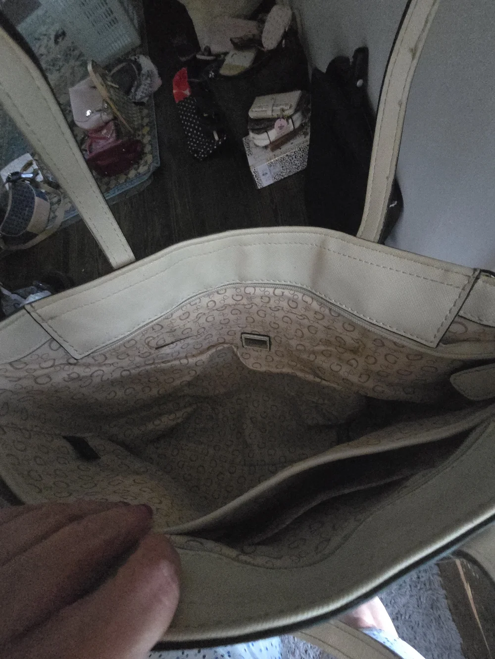 GUESS Light Beige Monogram Tote with Matching Wallet